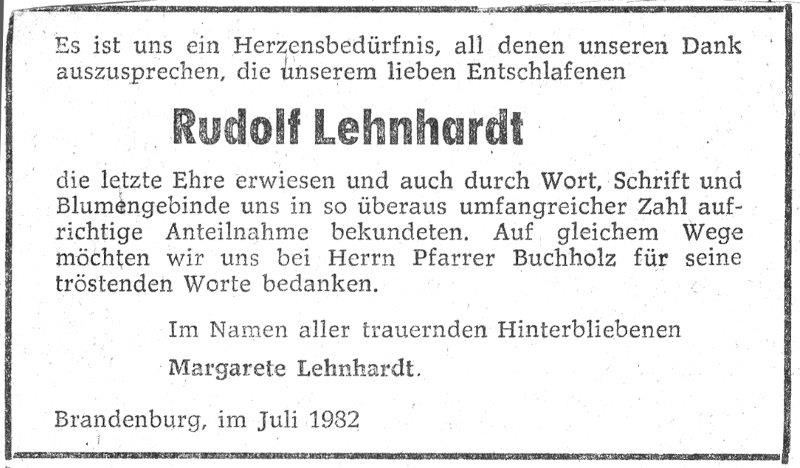 Danksagung Rudolf Lehnhardt