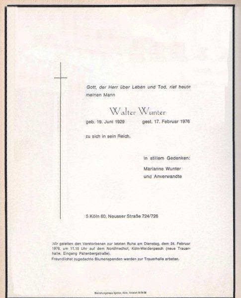 Walter Wunter Todesanzeige